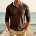 thumbnail image 2 of Men's Solid 3/4 Sleeve Pullover Hoodie, Casual V‑Neck Drawstring Hooded Athletic Sweatshirt for Street & Daily Wear, 2 of 8