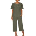 thumbnail image 6 of Feancey Women's Pajama Sets with Pockets Button Short Sleeve Blouse and Capri Pants Sleepwear Two Piece Pleated Casual Loungewear Oufits Novelty Gifts Army Green XXL, 6 of 9