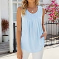 thumbnail image 5 of WREESH Womens Summer Tank Tops Pleated Sleeveless Tunic Tops Loose Fit Casual Solid Color Blouse Sky Blue, 5 of 7