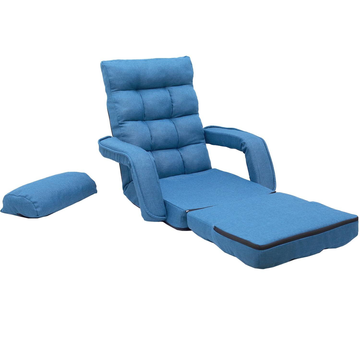 Kepooman Adjustable Folding Floor Sofa Chair with Armrests and a Pillow, Blue Kepooman Adjustable Folding Floor Sofa Chair with Armrests and a Pillow, Blue