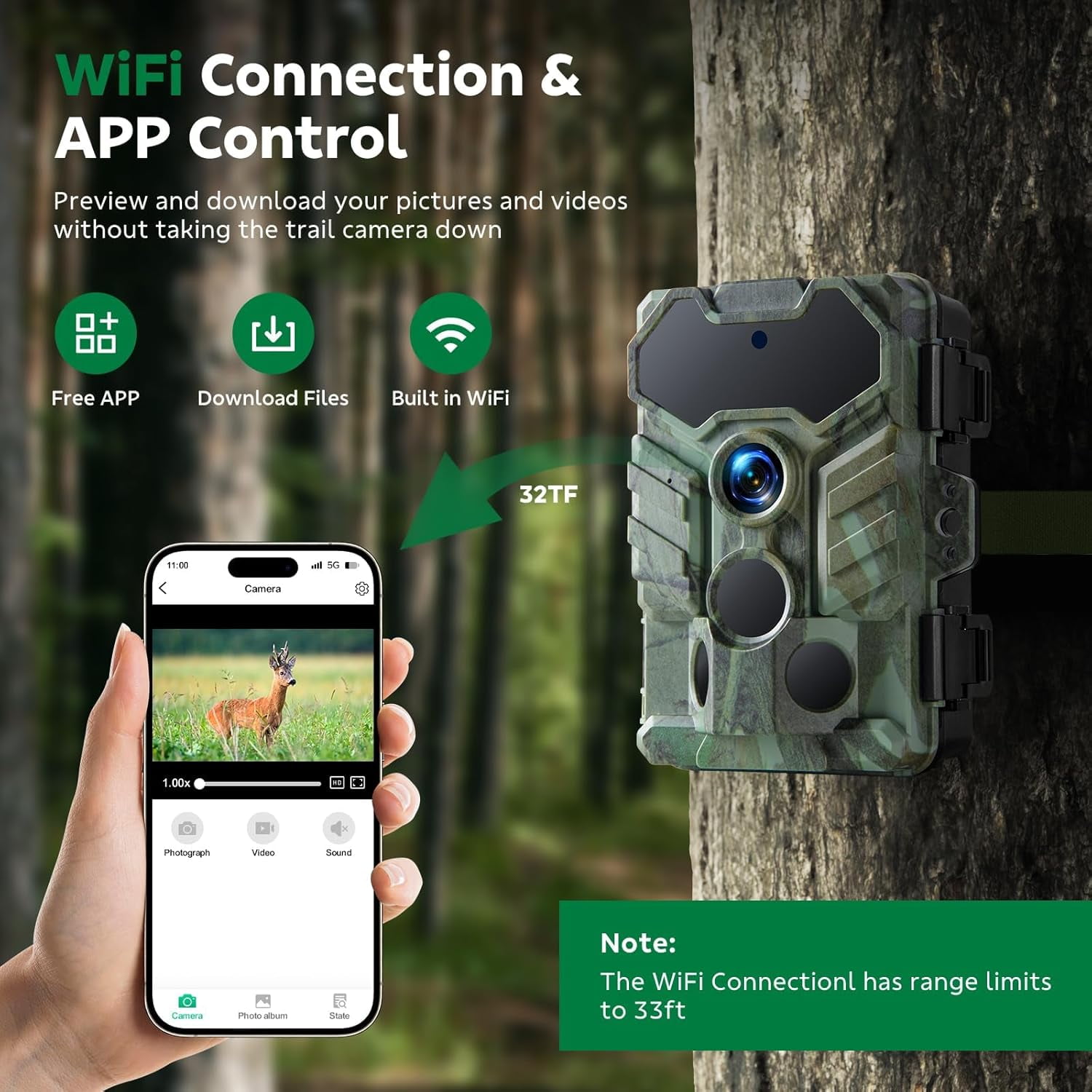 CAMPARK 2 Pack 1080P 32MP Trail Camera - Clear Night Vision Game Camera 0.1s Trigger Time Latest Sensor Motion Hunting Cameras Time-Lapse with 120°Wide-Angle 2.0” LCD for Wildlife Outdoor Monitoring