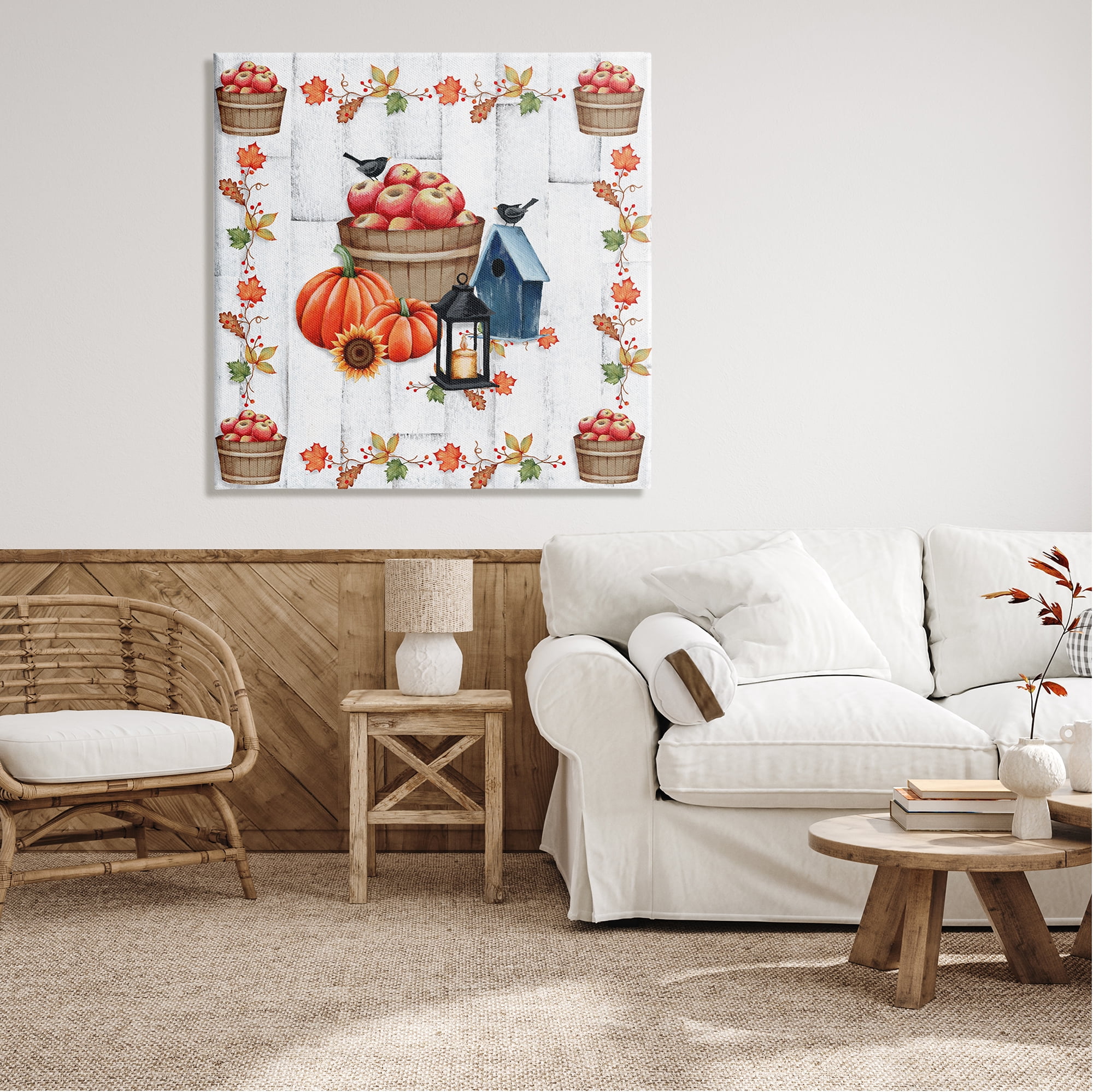 Stupell Industries Autumnal Apples & Lantern Holiday Painting Gallery Wrapped Canvas Art Print Wall Art, 36 x 36