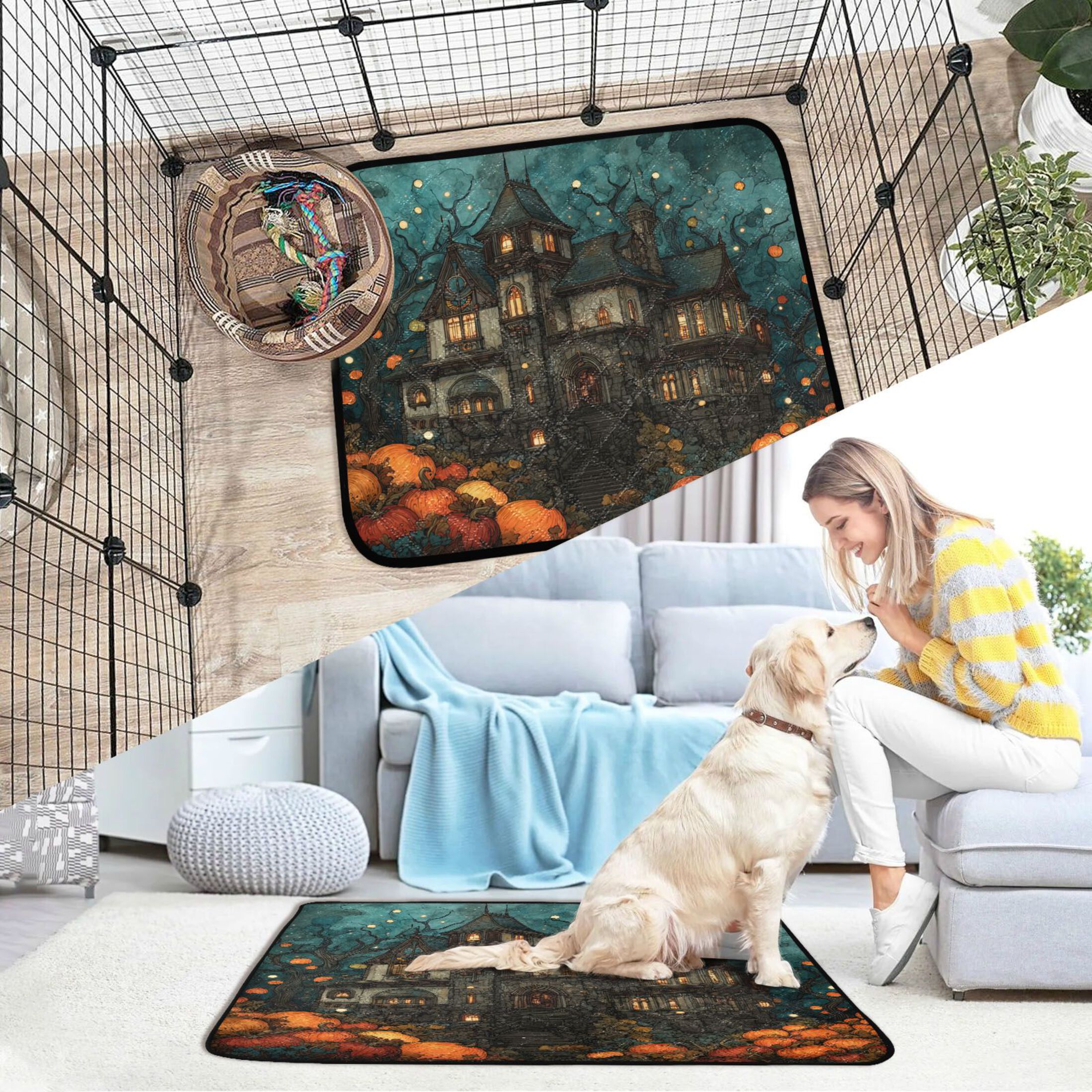 Qxltty Pumpkin Castle Cat litter Pads Pet Set of 3 Diaper Mats Center Anti-leakage Layer Absorbent Soft and Comfortable