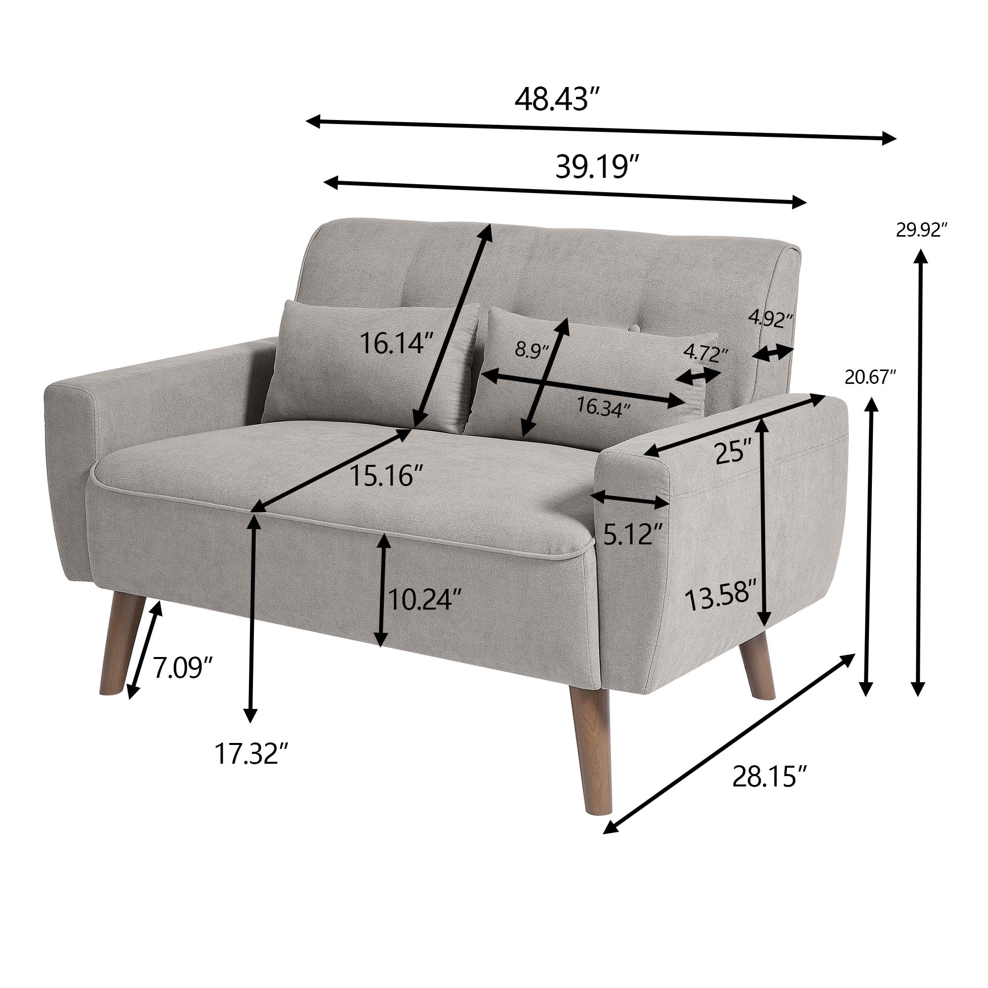 Soscana Couch 2 Piece Set Loveseat Double Seat Sofa with Lumbar Pillows, Modern Creative Small Couches Love Seat with Wide Upholstered Armrest,for Living Room Apartment Bedroom Small Space Office