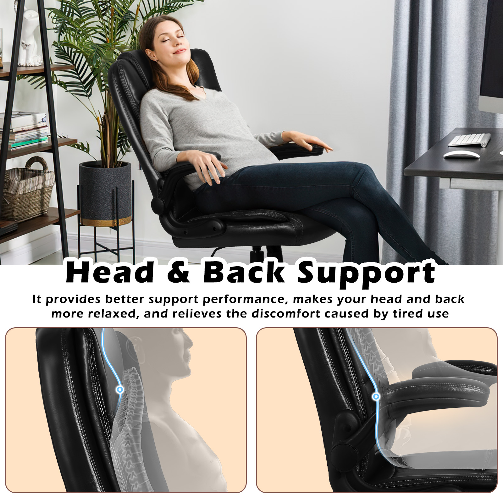 Waleaf Executive Office Chair with Flip-Up Arms, Black photo 5
