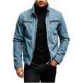thumbnail image 5 of LODIENY Mens Vintage Cargo Jacket with Zipper Pockets Long Sleeve Stand Neck Full Zip Casual Windbreaker Coat Blue L, 5 of 8