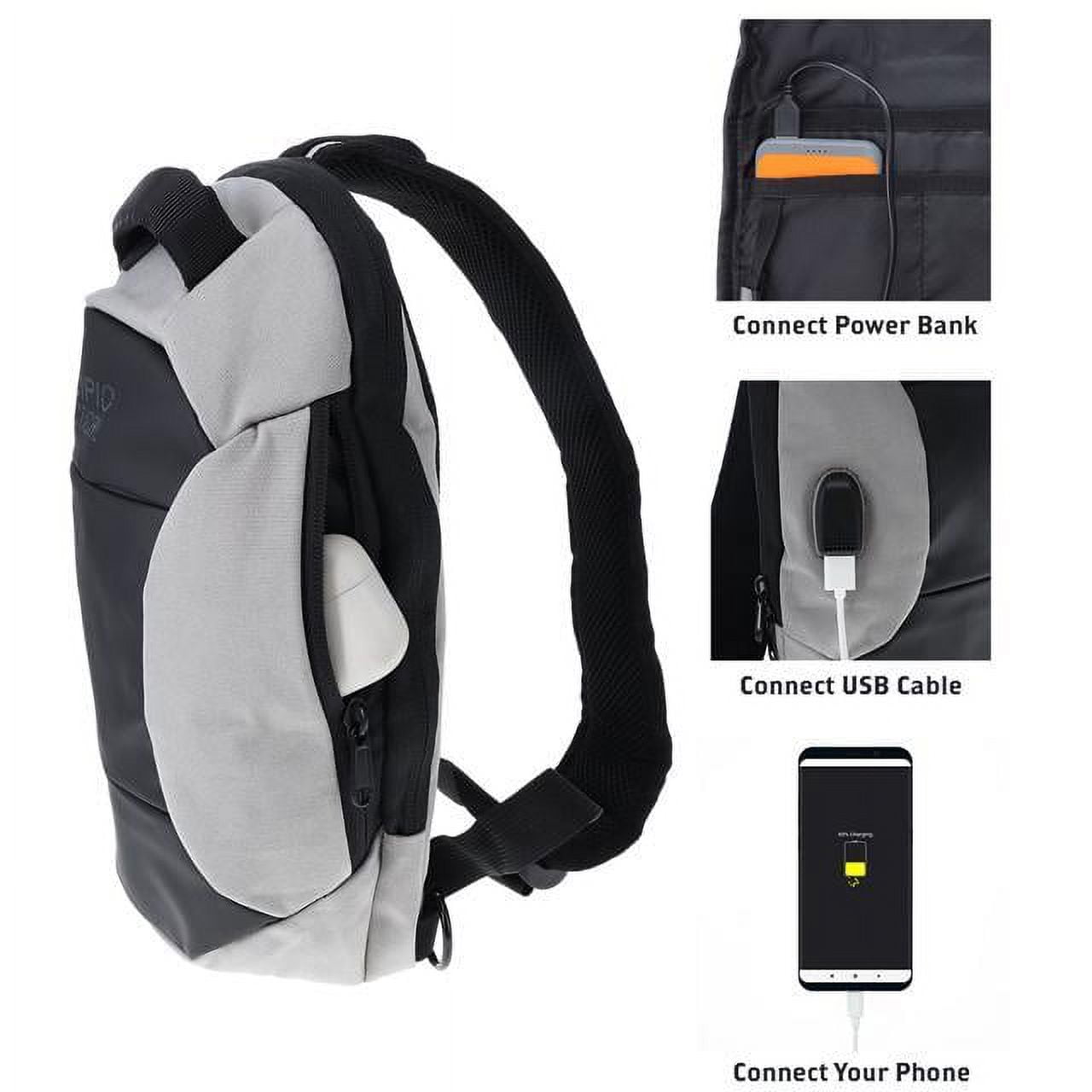 Scipio Sling Bag with USB Port KB18611E Small Crossbody Bag - Small Travel Backpack One Strap Backpack for Men or Women - Black