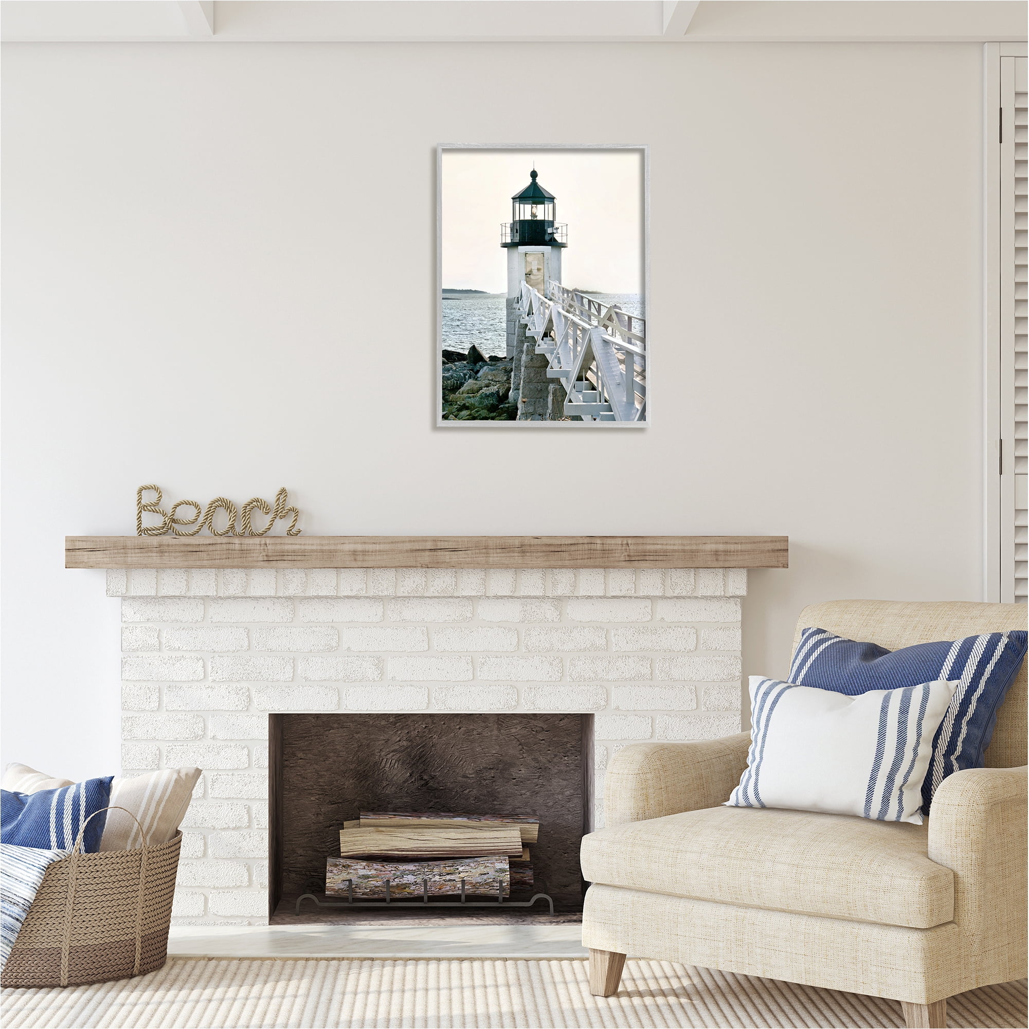 Stupell Industries White Lighthouse Photography Travel & Places Photography Gray Framed Art Print Wall Art, 24 x 30