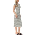 thumbnail image 4 of INSPIRE CHIC Striped Dress for Women Crew Neck Cap Sleeve Bodycon Knit Midi Dresses S Apricot Black, 4 of 6