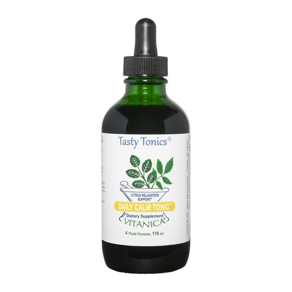 Vitanica Daily Calm Tonic, Natural Liquid Stress Relief Supplement, Dr. Formulated, Lemon Balm, Kava Kava and Passion Flower, for Women, Men & Adults, Alcohol Free, Vegan, 4 Ounce