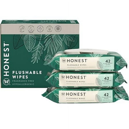 The Honest Company Plant-Based Flushable Wipes | 99% Water, Hypoallergenic, Ewg Verified, Safe To Flush | Fragrance Free, 126 Count