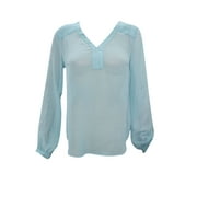 Mogul Women's Shirt Aqua Blue Long Sleeve Sheer Blouse Chiffon Top
