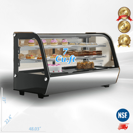 Cooler Depot 48" Silver & Black Curved Glass Refrigerated Bakery Display Case, NSF Certified