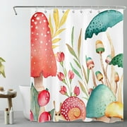 HVEST Boho Mushroom Shower Curtain for Bathroom Decor,Colorful Natural Botanical Shower Curtain with Hooks,Cute Snails among Plants Polyester Waterproof Durable Fabric Bath Accessories 60 X 72 Inches