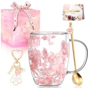 Gifts for Women Dried Flowers Double Wall Glass Coffee Mugs Cute Glass Tea Cups with Handles Autumn Mug Christmas Birthday Gifts for Best Friend Teacher Mum Gift New Home Gift Ideas Home Decor