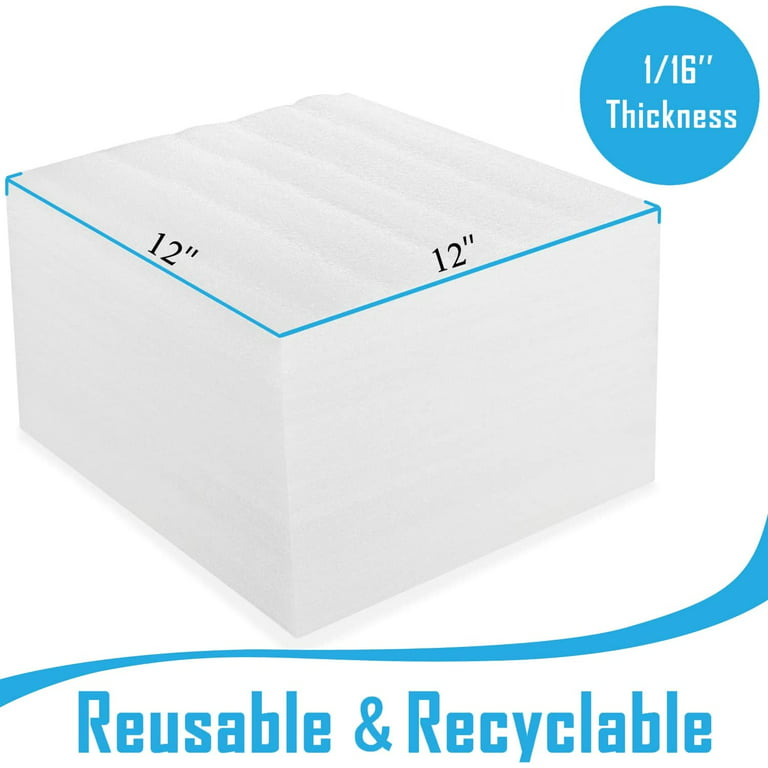 100 Pack Foam Sheet - 12 x 12 x 1/8 Foam Cushioning for Moving Shipping  Packaging Storage