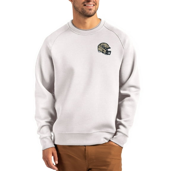 Men's Cutter & Buck Gray New Orleans Saints Helmet Roam Recycled Raglan Pullover Sweatshirt