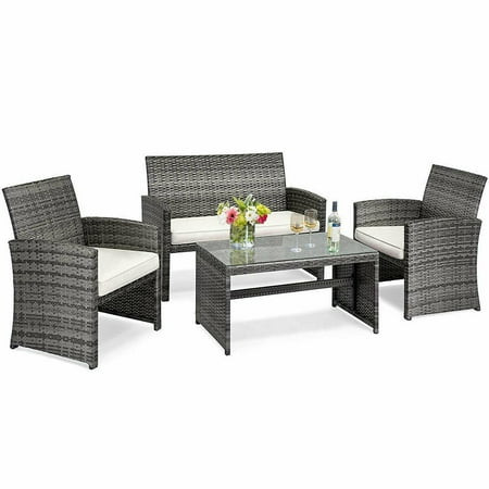 Costway 4 Pc Rattan Patio Furniture Set Garden Sofa Cushioned Seat Mix Gray Wicker Canada Costway 4 Pc Rattan Patio Furniture Set, Rattan Patio Furniture