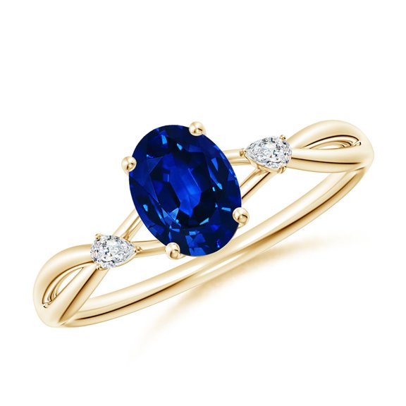 ANGARA Lab Grown Nature Inspired Blue Sapphire Engagement Ring for Women in 14K Yellow Gold (Size-7x5mm) | September Birthstone, Anniversary, Jewelry Gift for Women | Lab-Grown Blue Sapphire Ring