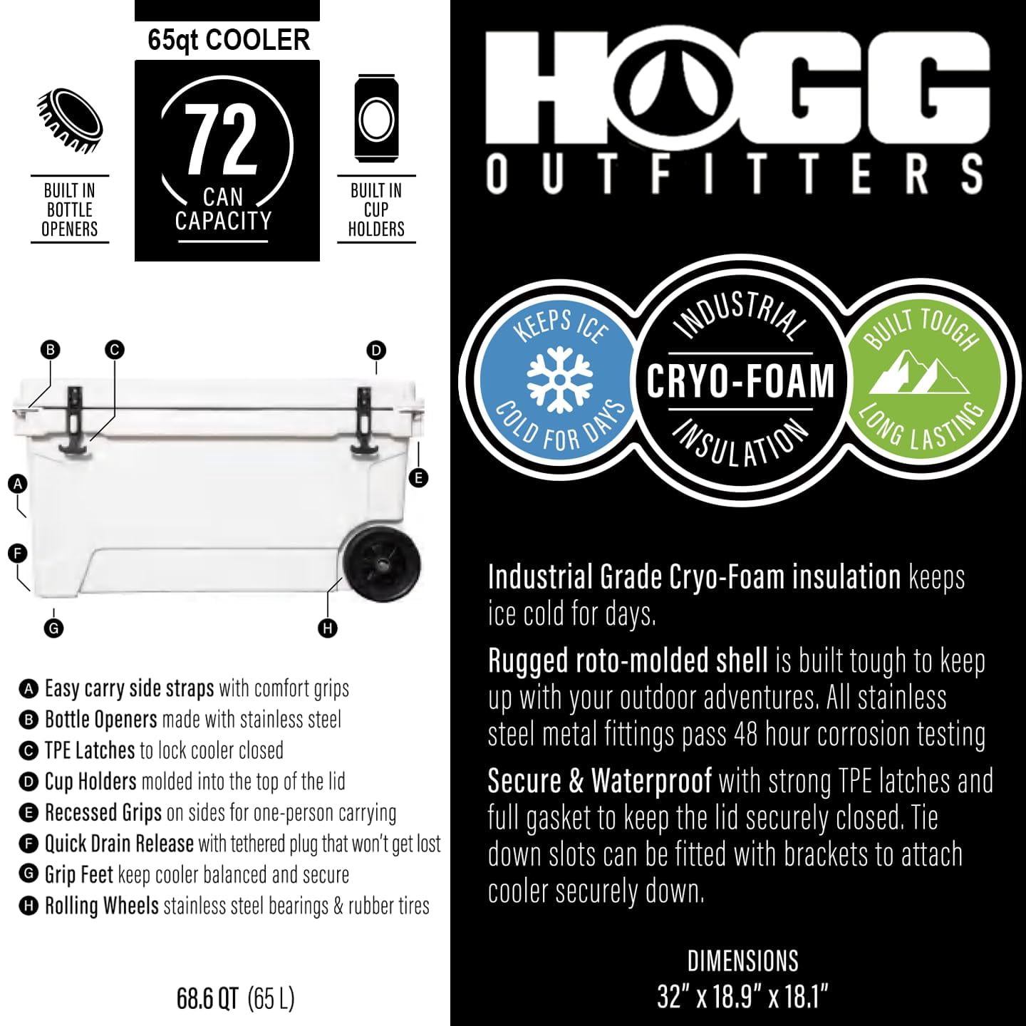 Hogg (Desert Flower) 110 QT Insulated Cooler with Wheels and Handles, Rolling Ice Chest with Wheels, Rotomolded Wheeled Coolers for Camping, Drinks, Outdoors
