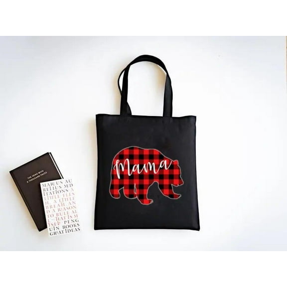 Red Plaid Mama Bear Tote Bag for Matching Family Pajamas, a gift just for you