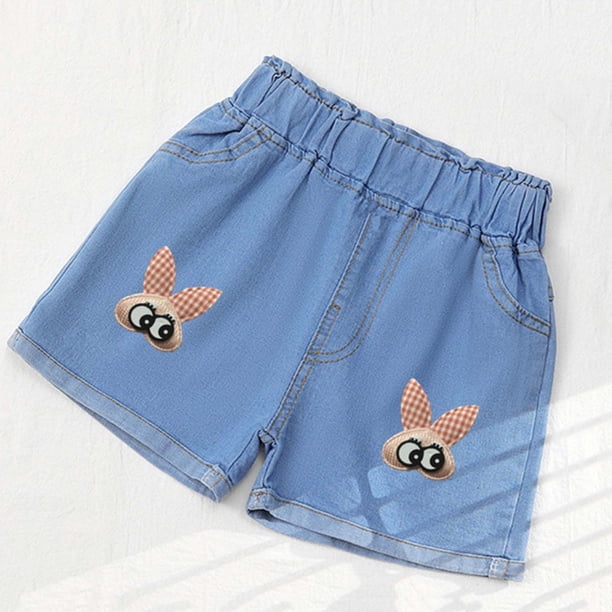 Pantalones cortos vaqueros para niñas, pantalones cortos de mezclilla de verano con cintura elástica fina, pantalones cortos de mezclilla de algodón para niñas