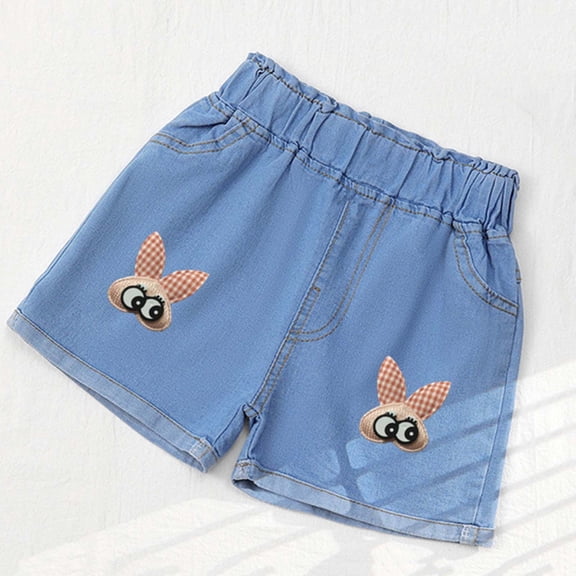 ITSAME Girls Denim Shorts, Classic Elastic Waist with Pocket Summer Fashion Shorts Blue 6T