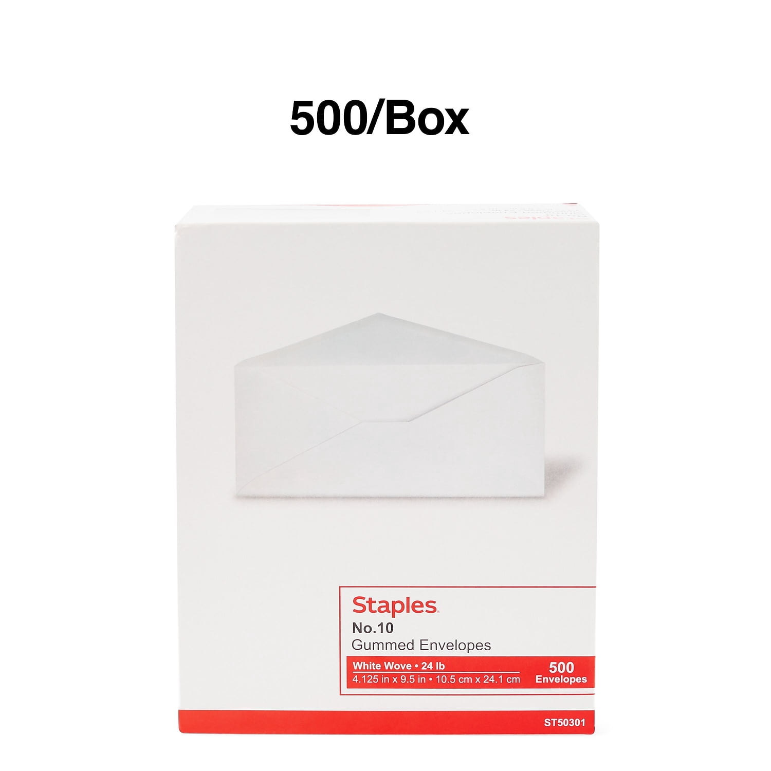 Staples Gummed #10 Envelope 4-1/8" x 9-1/2" White 500/Box (187013NB)