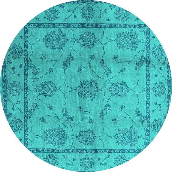 Ahgly Company Indoor Round Oriental Turquoise Blue Industrial Area Rugs, 4' Round