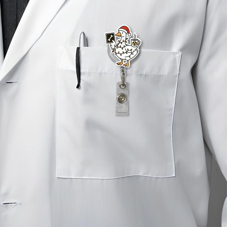 TiniDecor Christmas X-Ray Goose Badge Reel, Funny Radiology Retractable ID Holder, Holiday Nurse Gift