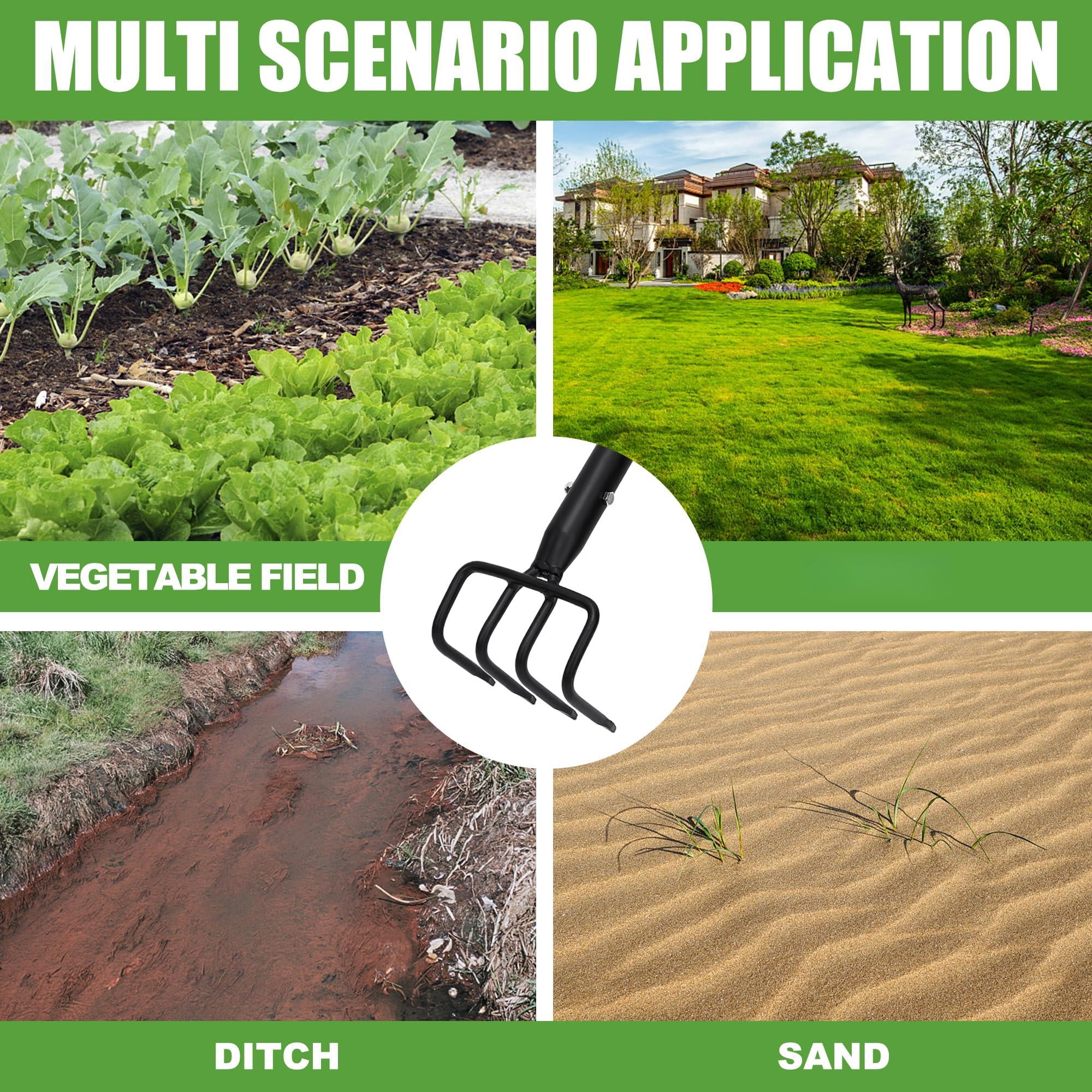 Long Hand Cultivator  Carbon Steel & Stainless Tiller Garden With Telescopic Handle And Soft Cover For Digging Loosening Weeding
