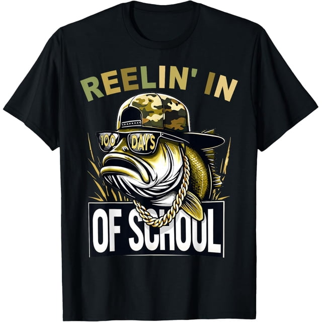 T-Shirt Rétro Moulinet en 100 Jours d'École Camouflage Pêche au Bar Unisexe P-5TG