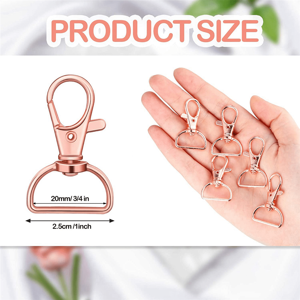 105Pcs Swivel Clasps Lanyard Snap Hooks Keychain Clip Hook Lobster Claw Clasp Metal Hook Clasp with D Rings Rose Gold,105 * Swivel clasps,Rose gold