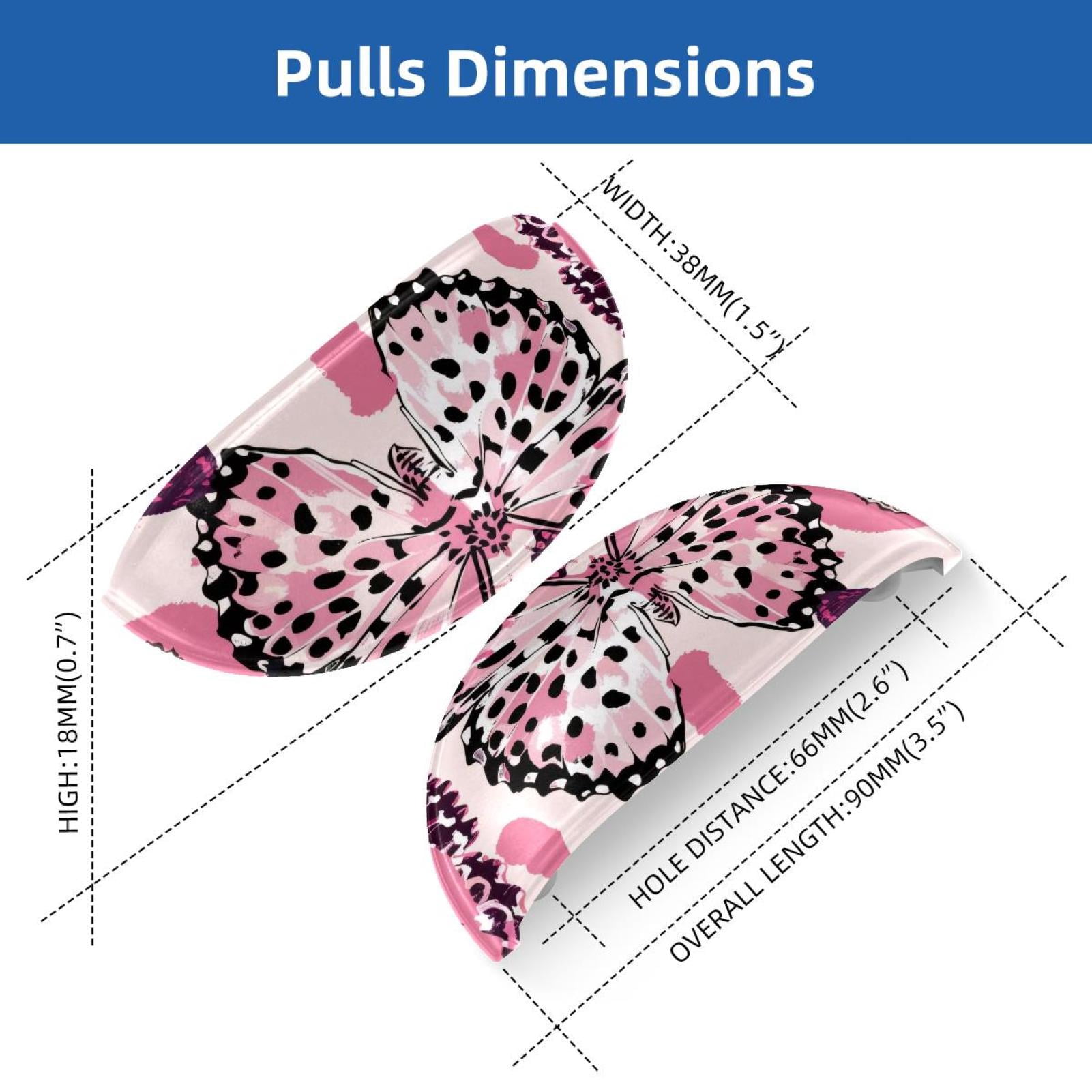PhooArto 6 Pcs Cup Drawer Pulls, Pink Butterfies Pattern Shell Shape Handles Cabinet Knobs for Dresser Cupboard Closet Wardrobe with Screws
