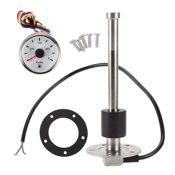 Unique Bargains Fuel Sending Unit and Gauge Kit Boat Fuel Sending Unit Marine Fuel Sender Unit Metal 6.69" 1 Set Silver Tone Black White 0-190 Ohm