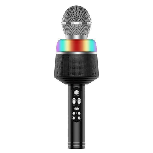 yeacher Wireless Karaoke Microphone with LED Lights 2-in-1 Handheld BT Mic Speaker Support TF Card Playing for iOS/Android Device, Black