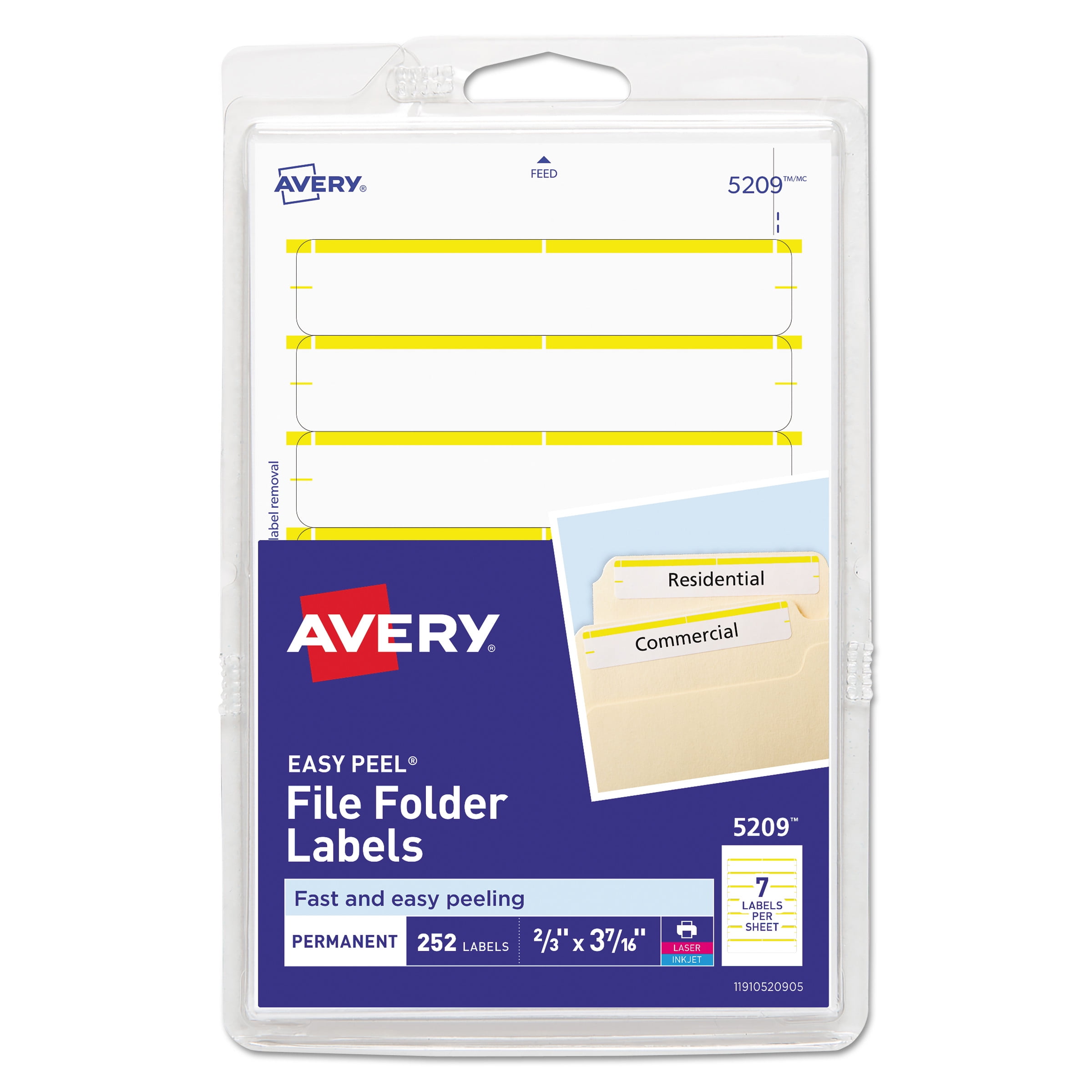 Avery Print or Write File Folder Labels, 11/16 x 3 7/16, White/Yellow Bar, 252/Pack - Walmart.com