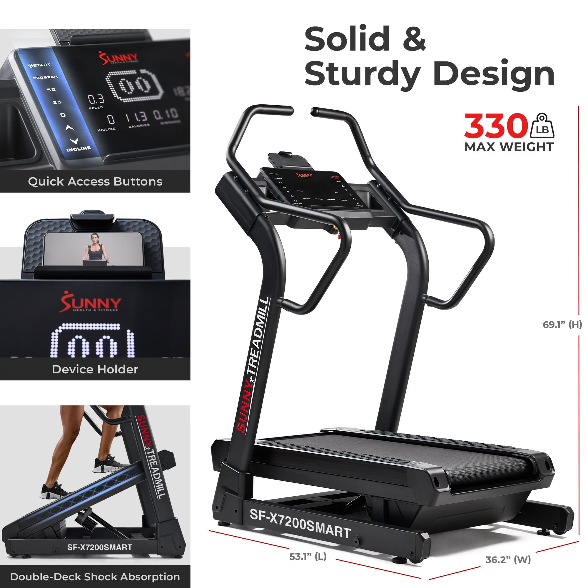 Sunny Health & Fitness Commercial Level Ultimate Incline Decline Treadmill - SF-X7200SMART