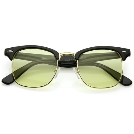 Modern Horn Rimmed Sunglasses Semi Rimless Color Tinted Square Lens 49mm (Black Gold /