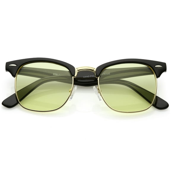 Modern Horn Rimmed Sunglasses Semi Rimless Color Tinted Square Lens 49mm (Black Gold / Yellow)