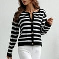 thumbnail image 5 of Lovskoo Cardigan Sweaters for Women Open Front Long Sleeve Striped Trendy Loose Border Knit Single Breasted Tops Black, 5 of 5