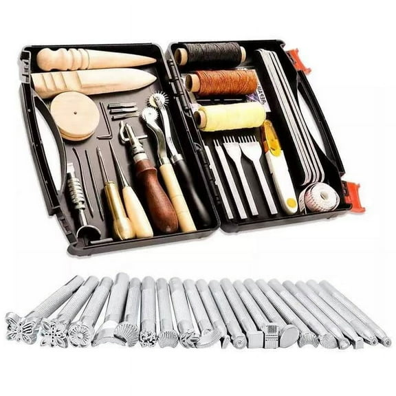 Leather Working Tools and Supplies with Tool Box Perfect for Stitching Punching Cutting Sewing Leather Craft Making