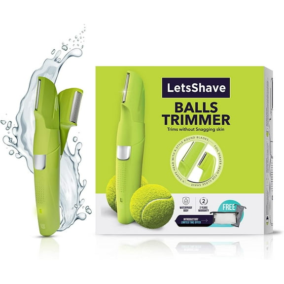 LetsShave Mens Pubic Hair Trimmer | Balls Shaver | V-Shaped Head | Ultra Thin Rounded Blade | Body Hair Trimmer and Shaver | Comes with Attachments | Waterproof | Anti Snagging