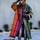 thumbnail image 3 of Abrigo de solapa de manga larga para mujer de otoño con tejido de lana estampado, cortavientos de gran tamaño, 3 of 6