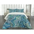 thumbnail image 3 of Ambesonne Blue Quilted Bedspread Set 3 Pcs, Underwater Wildlife Ethnic, Queen Size, Turquoise Blue Lavender, 3 of 5