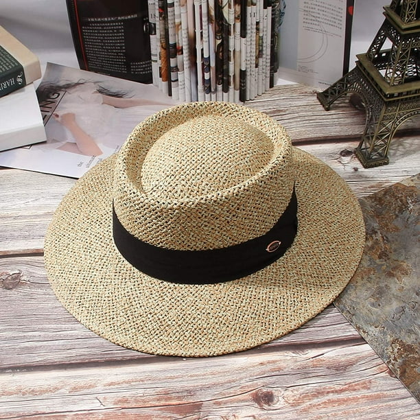 Women Men Straw Sun Hats Wide Brim UPF Sun Protection Pork Pie