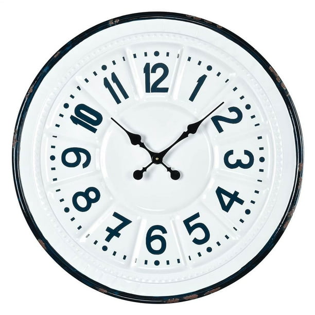 Wall Clock in White Enamel and Navy Enamel