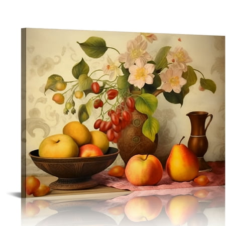 JRXY Kitchen Wall Decor Canvas Art for Dining Room Vintage Theme Fruit Pictures Farmhouse Rustic Signs Paintings Bar Accessories Realism Colorful Framed Decorations 20 x 16in 20x16in
