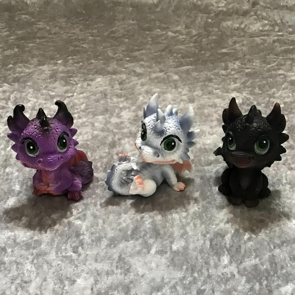 3 Pcs Statues de Bébé d'Halloween Mignonnes, Dragons Bébé Fantaisistes et Colorés Qui Éclosent en Plusieurs Poses Figurines Miniatures Wyrmlings Jardin Féerique Mini Sculptures
