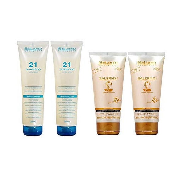 Salerm 21 Silk Protein Shampoo AND Leave-In Conditioner Set Of 2PACK COMBO (SHAMPOO-2PK&JASMINE-LEAVEIN-2PK)
